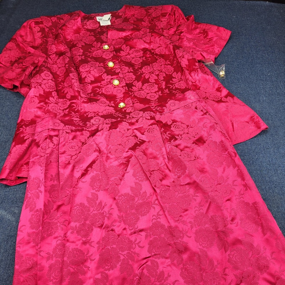 Vintage Melissa Pink Floral Jacquard 2 Piece Skirt Set 20W USA Made New
